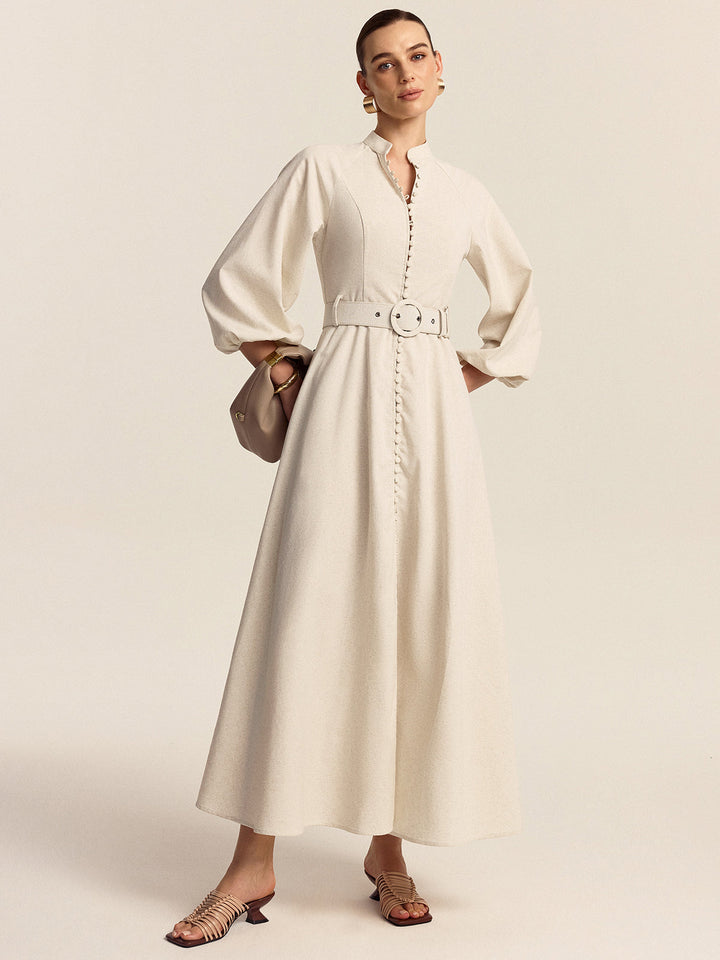 Gürtel Maxi-Kleid mit Knopfleiste