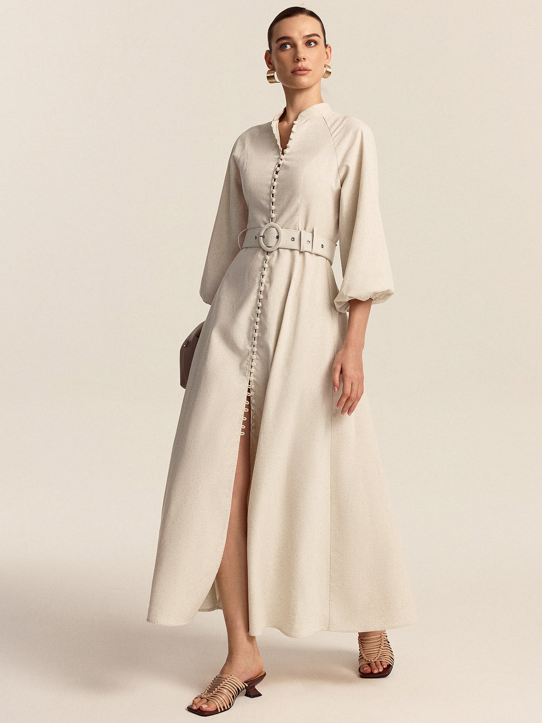 Gürtel Maxi-Kleid mit Knopfleiste