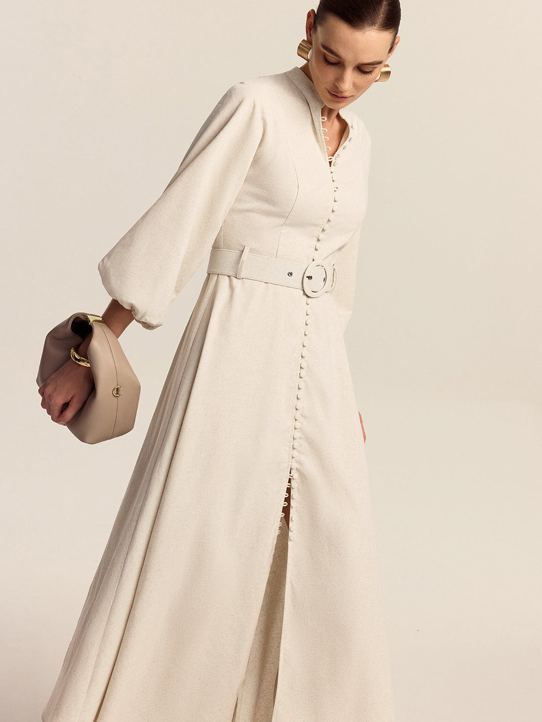 Gürtel Maxi-Kleid mit Knopfleiste