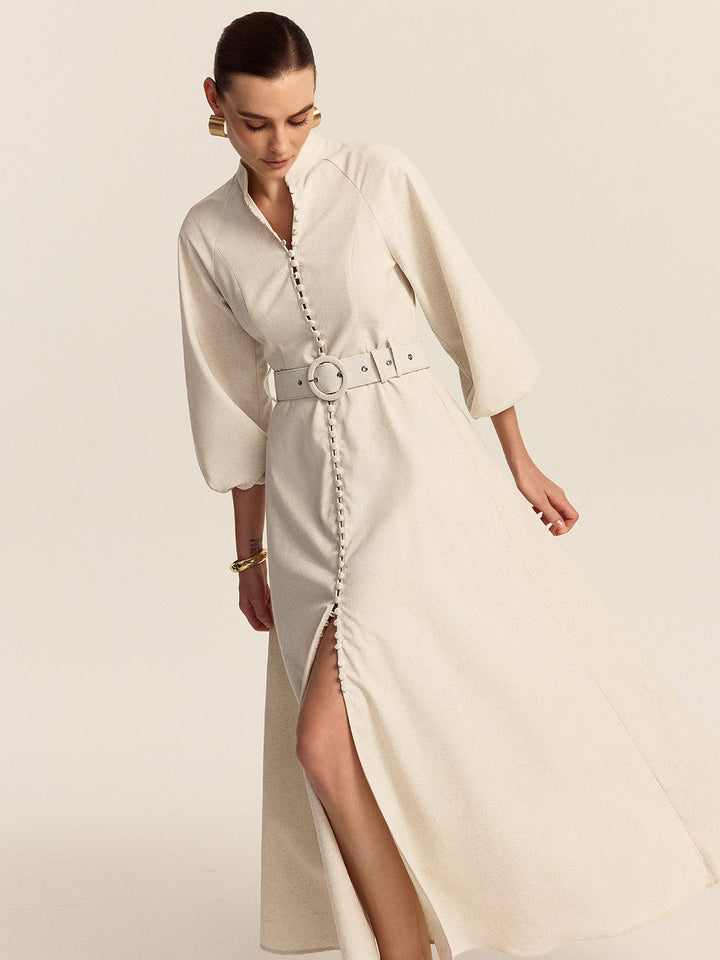 Gürtel Maxi-Kleid mit Knopfleiste