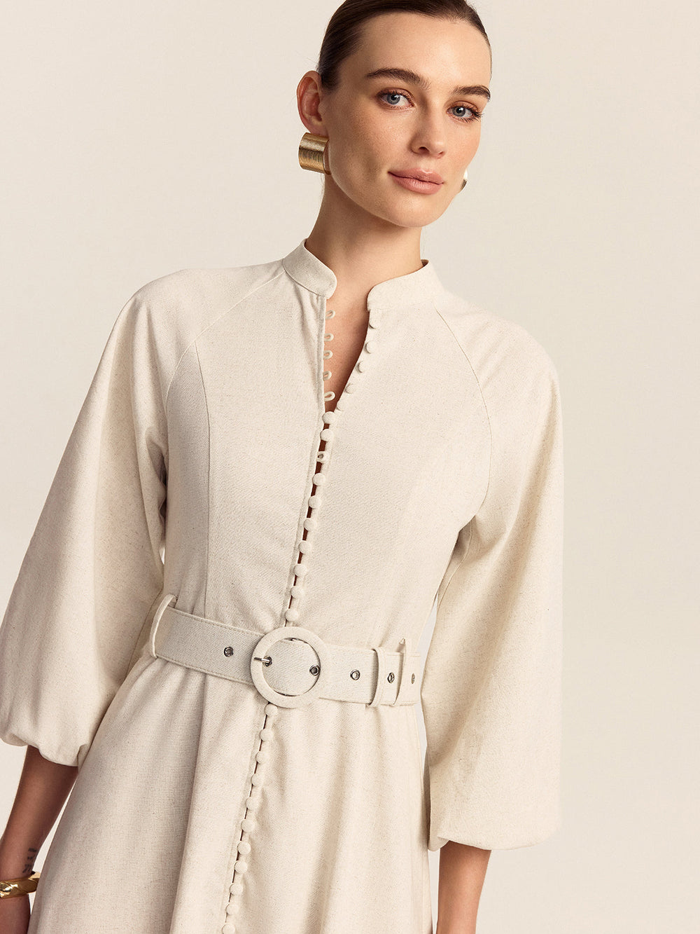Gürtel Maxi-Kleid mit Knopfleiste