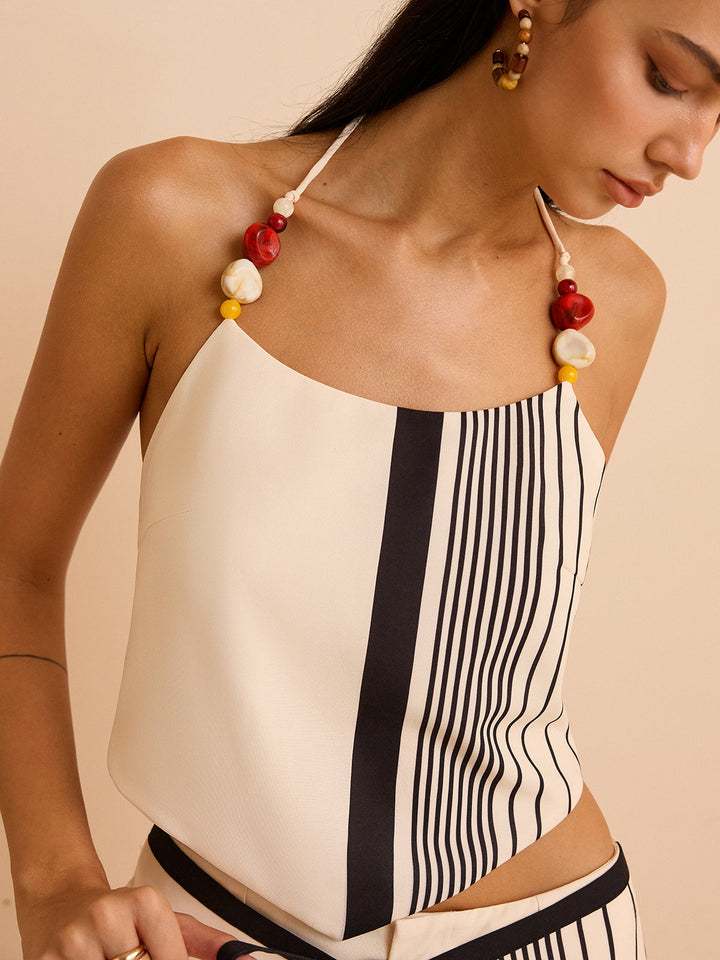 Striped Halter Top with Beaded Straps