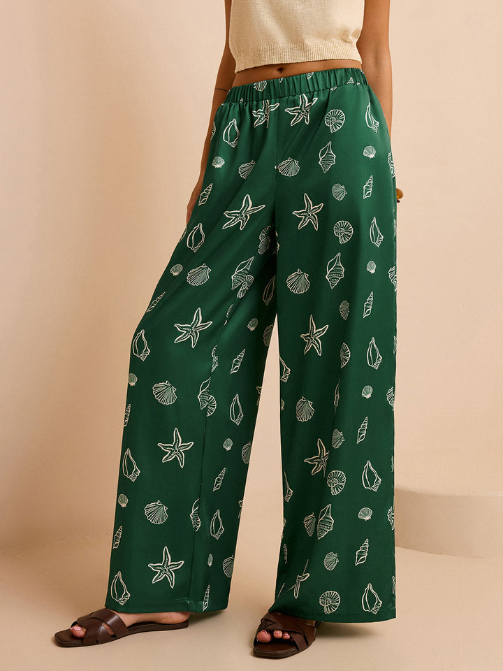 Oversized Mid-Waist Hose mit Muschel- und Seestern-Print