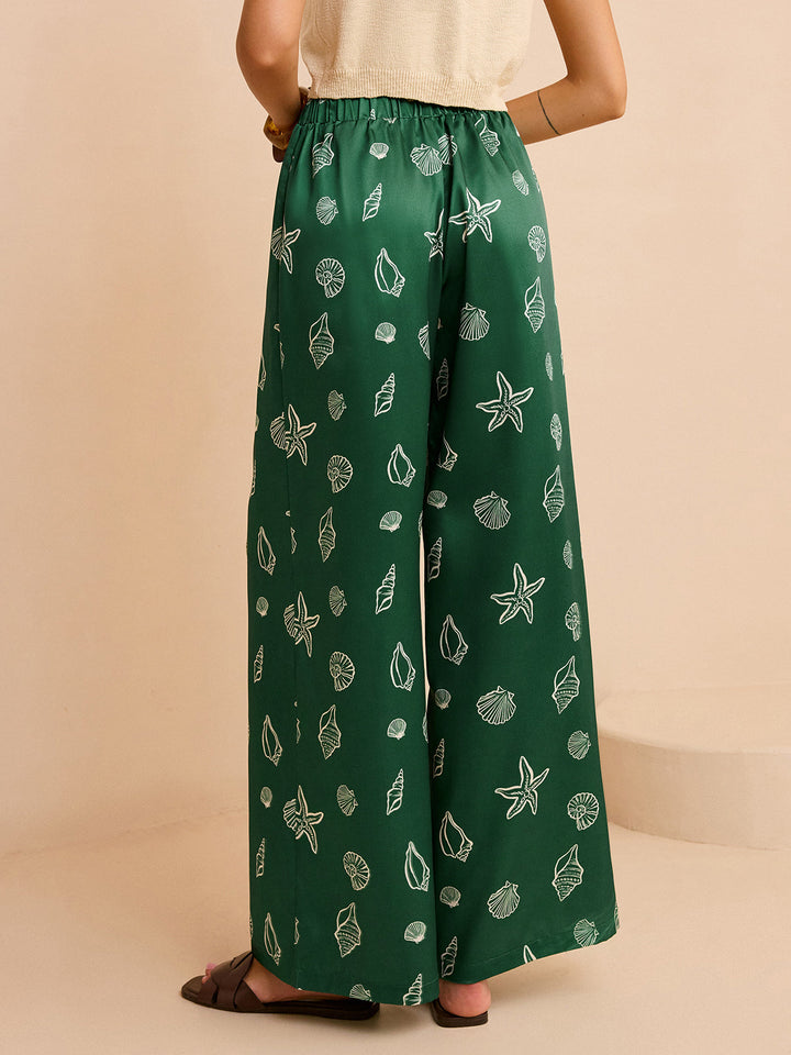 Oversized Mid-Waist Hose mit Muschel- und Seestern-Print