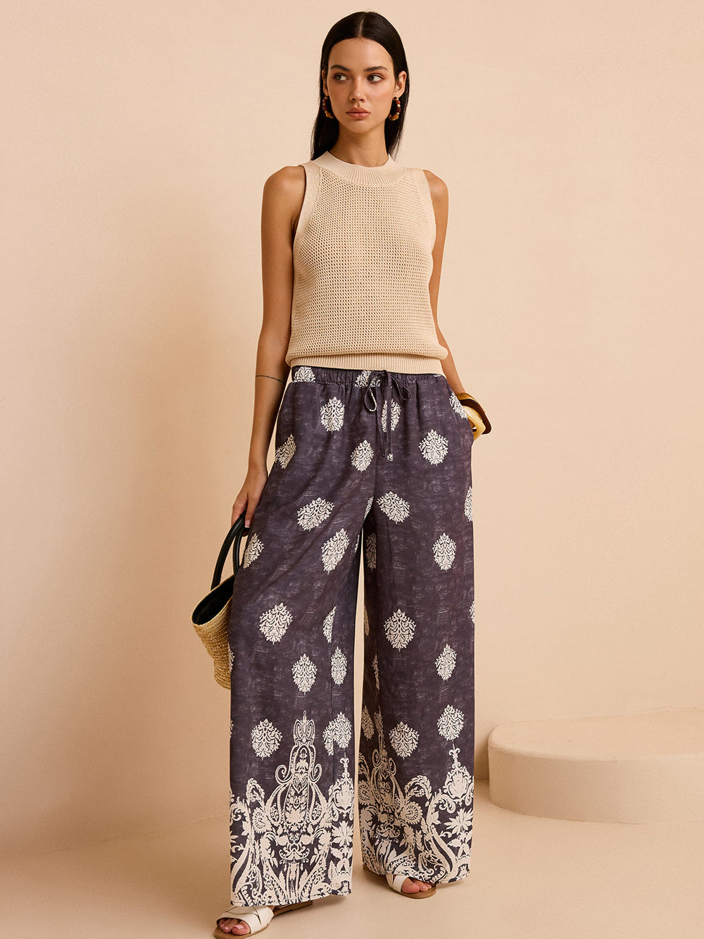 Bedruckte Hosen mit weitem Bein