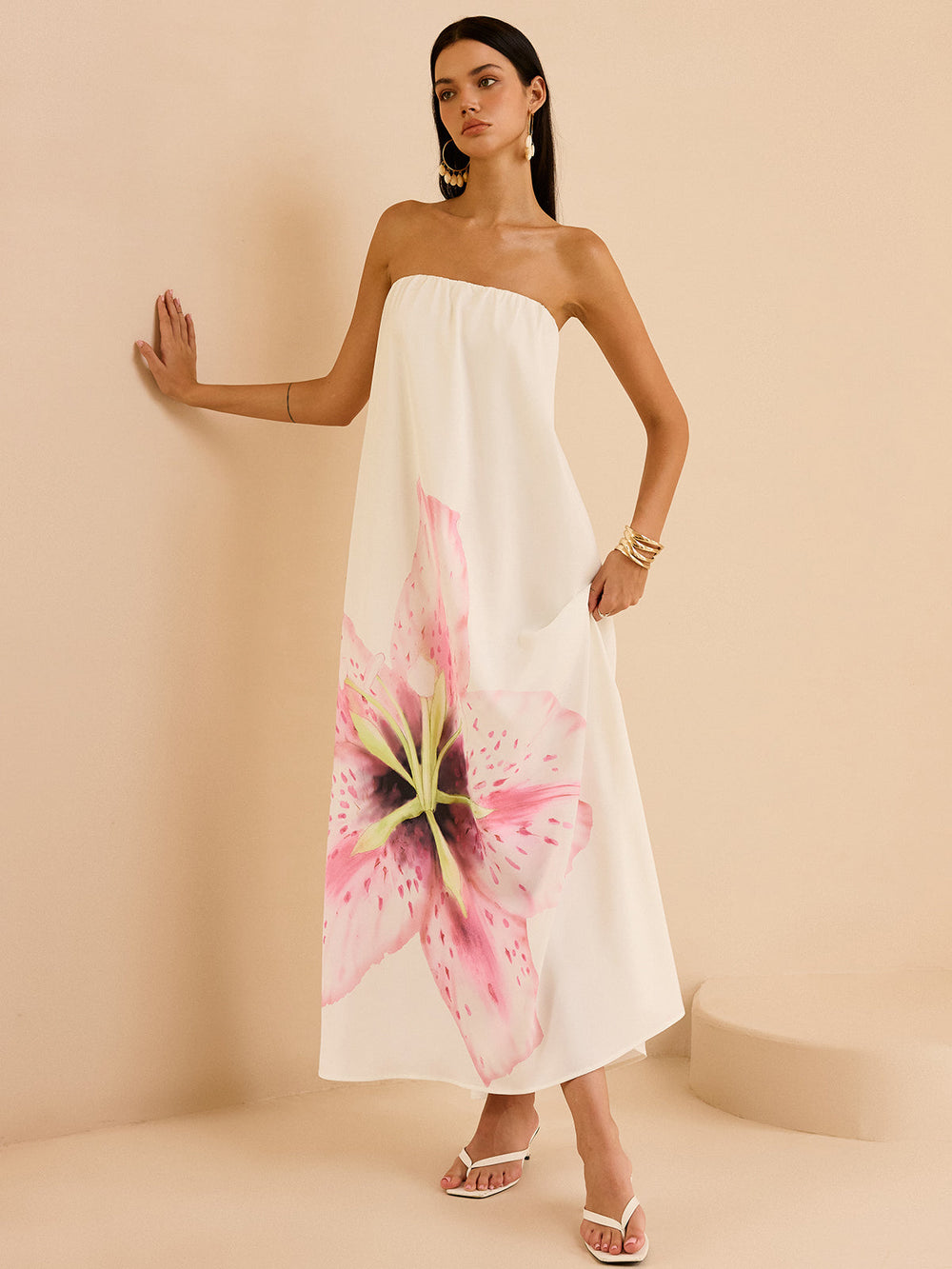 Ärmelloses Maxikleid mit Blumenprint