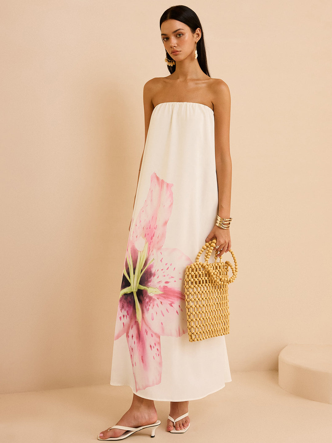 Ärmelloses Maxikleid mit Blumenprint