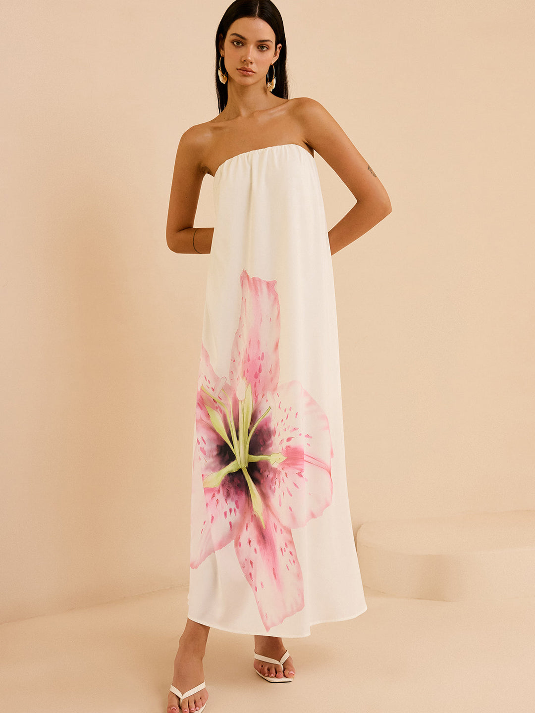Ärmelloses Maxikleid mit Blumenprint