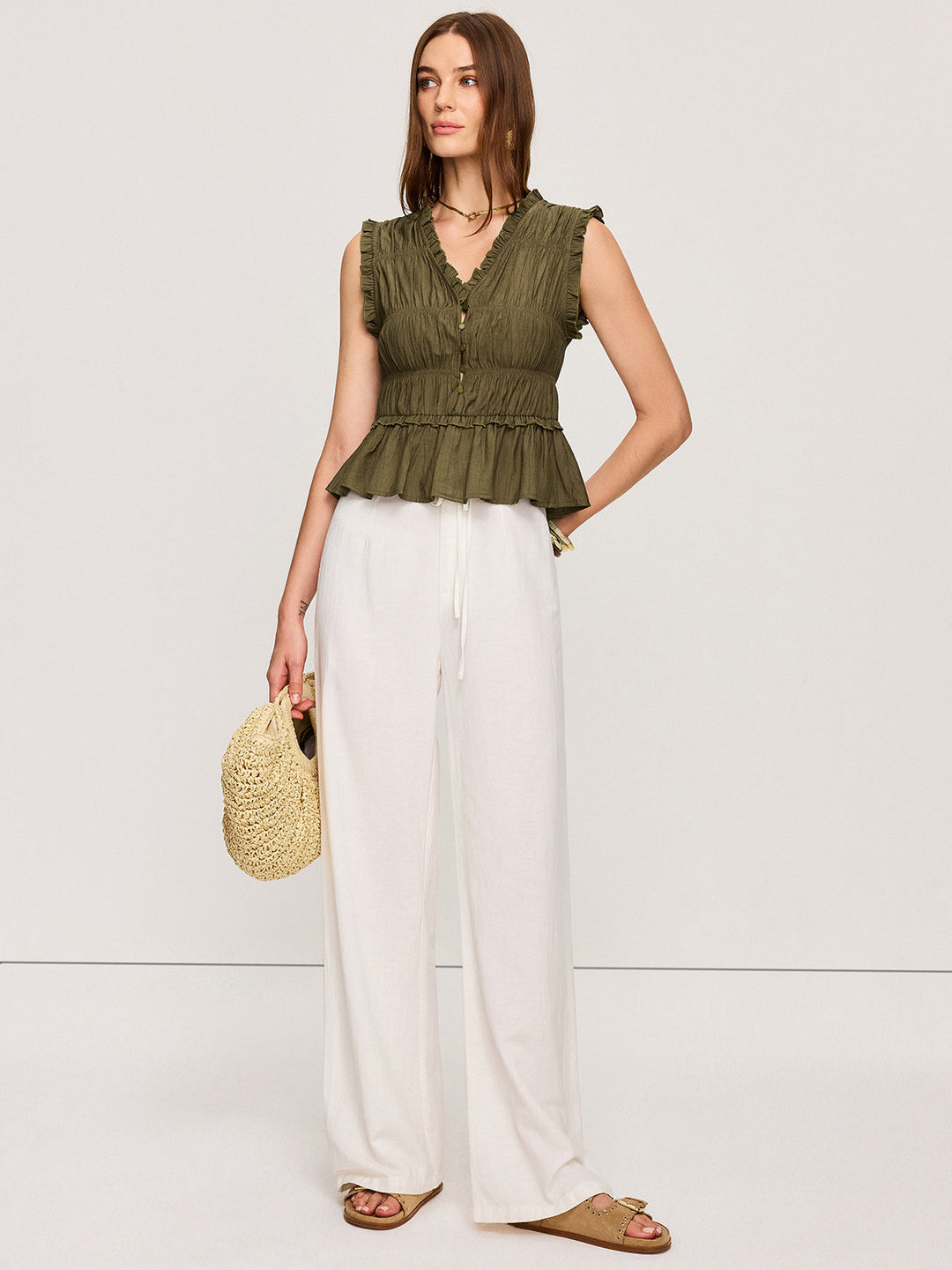 Raffleder V-Ausschnitt Peplum-Oberteil