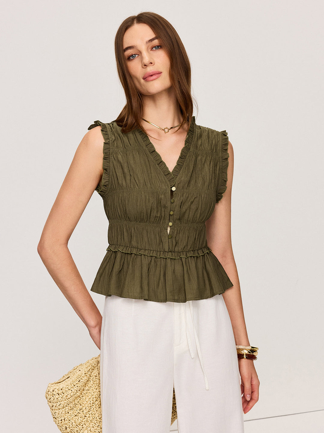 Raffleder V-Ausschnitt Peplum-Oberteil