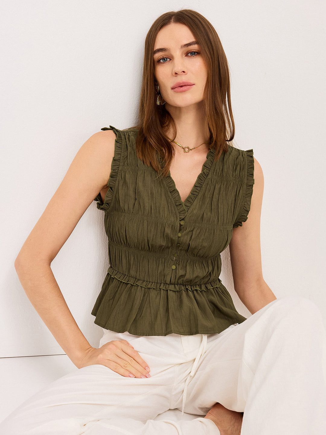 Raffleder V-Ausschnitt Peplum-Oberteil
