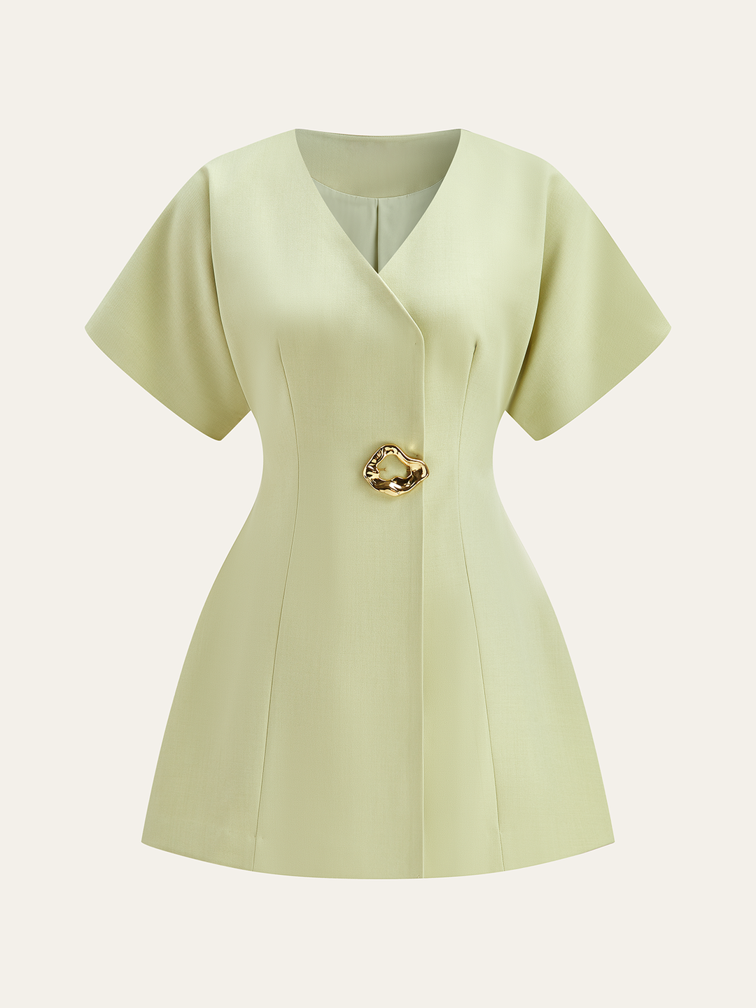 Kurzärmeliges V-Ausschnitt-Minikleid mit Knöpfen