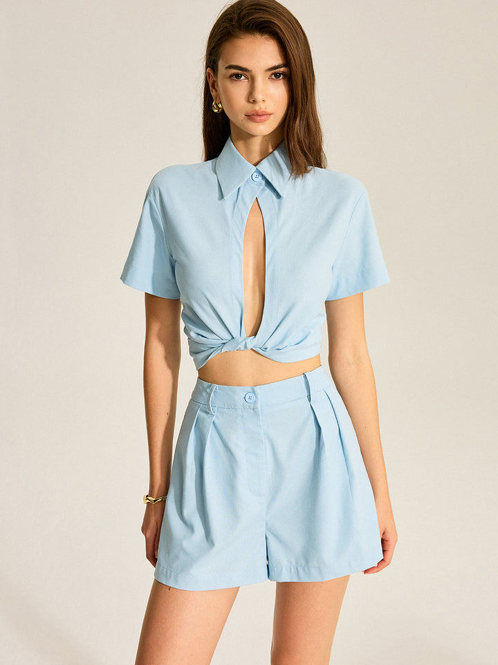 Binden-Crop-Top und Shorts-Set mit Taschen