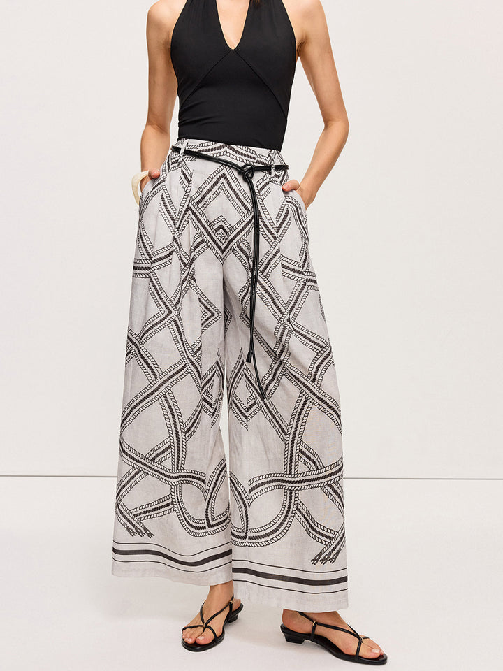 Hose mit geometrischem Print und weitem Bein mit Gürtel