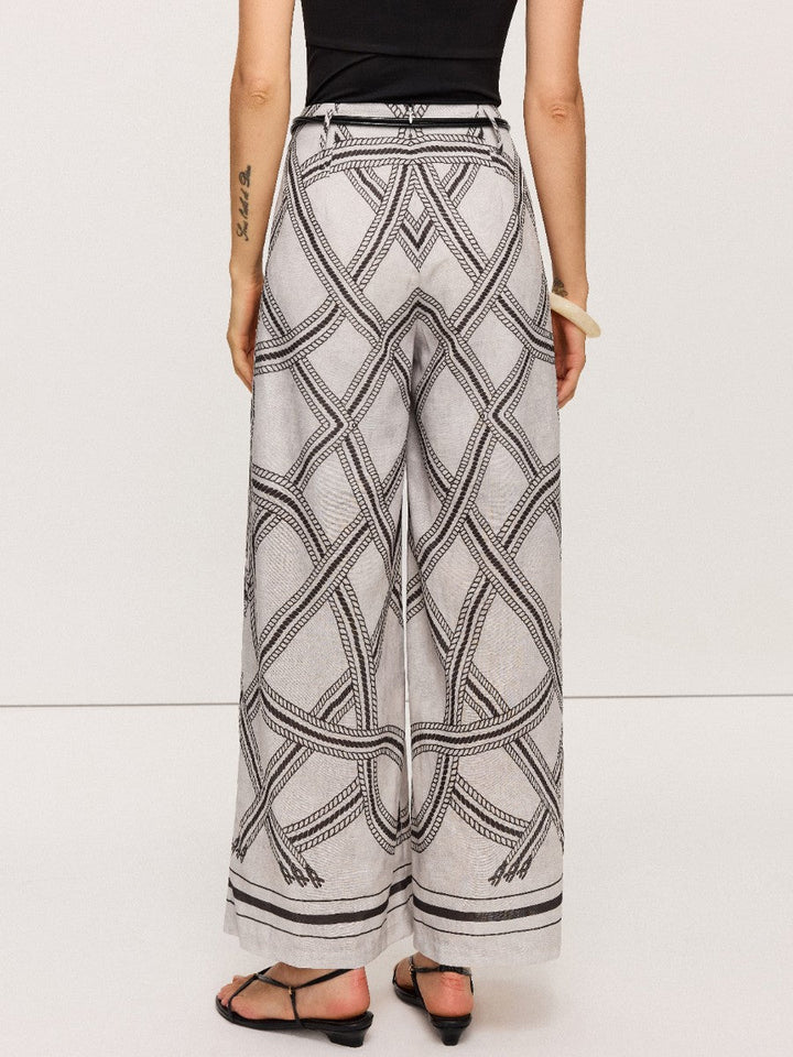 Hose mit geometrischem Print und weitem Bein mit Gürtel