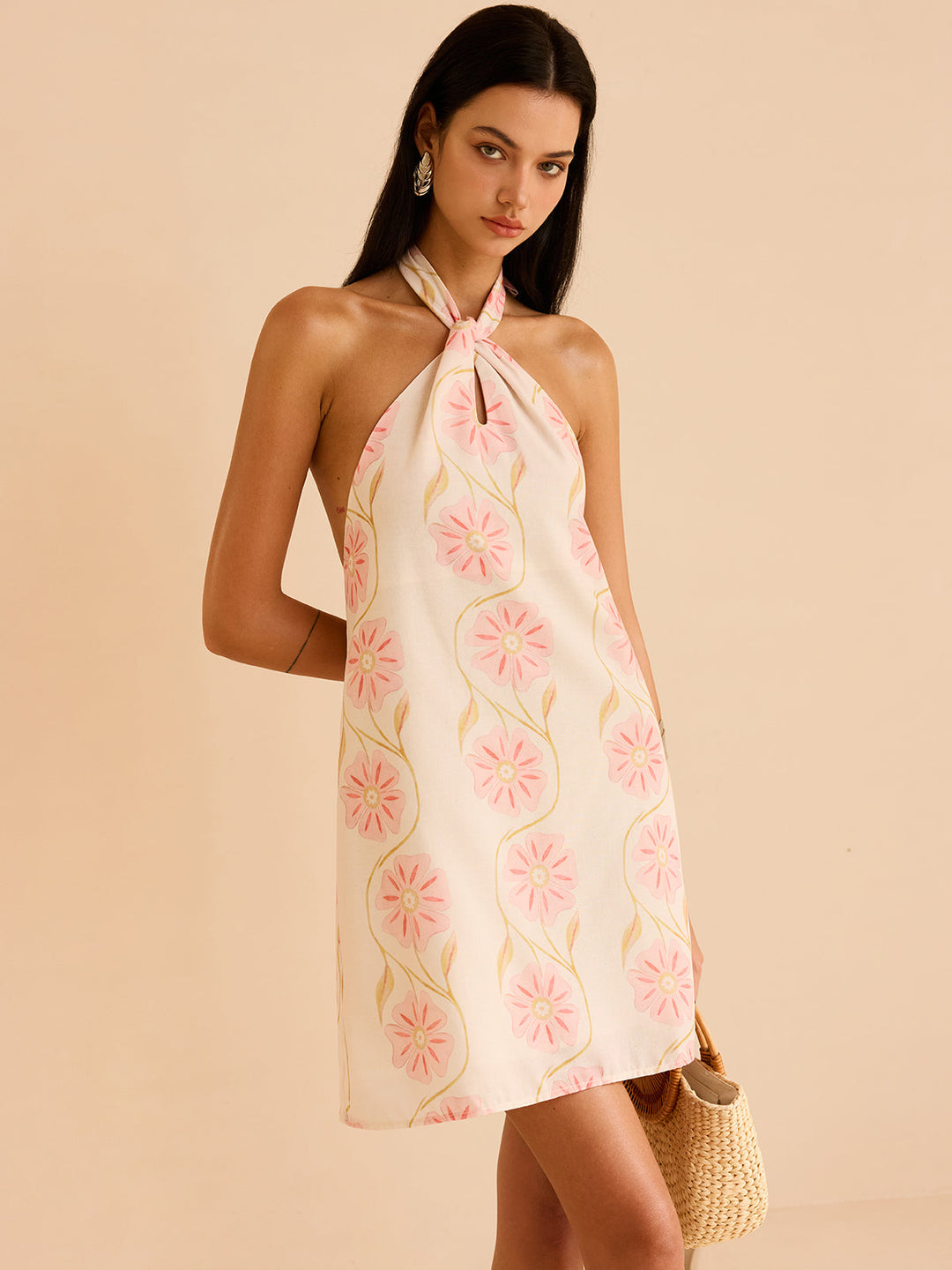 Halter-Ausschnitt Kleid mit Blumenmuster
