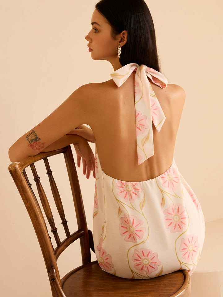 Halter-Ausschnitt Kleid mit Blumenmuster