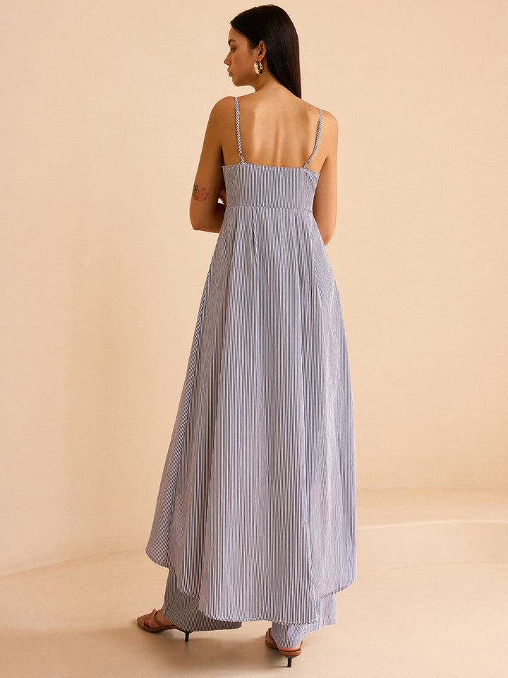 Gestreifte lange Cami-Top und weit geschnittene Hose Set