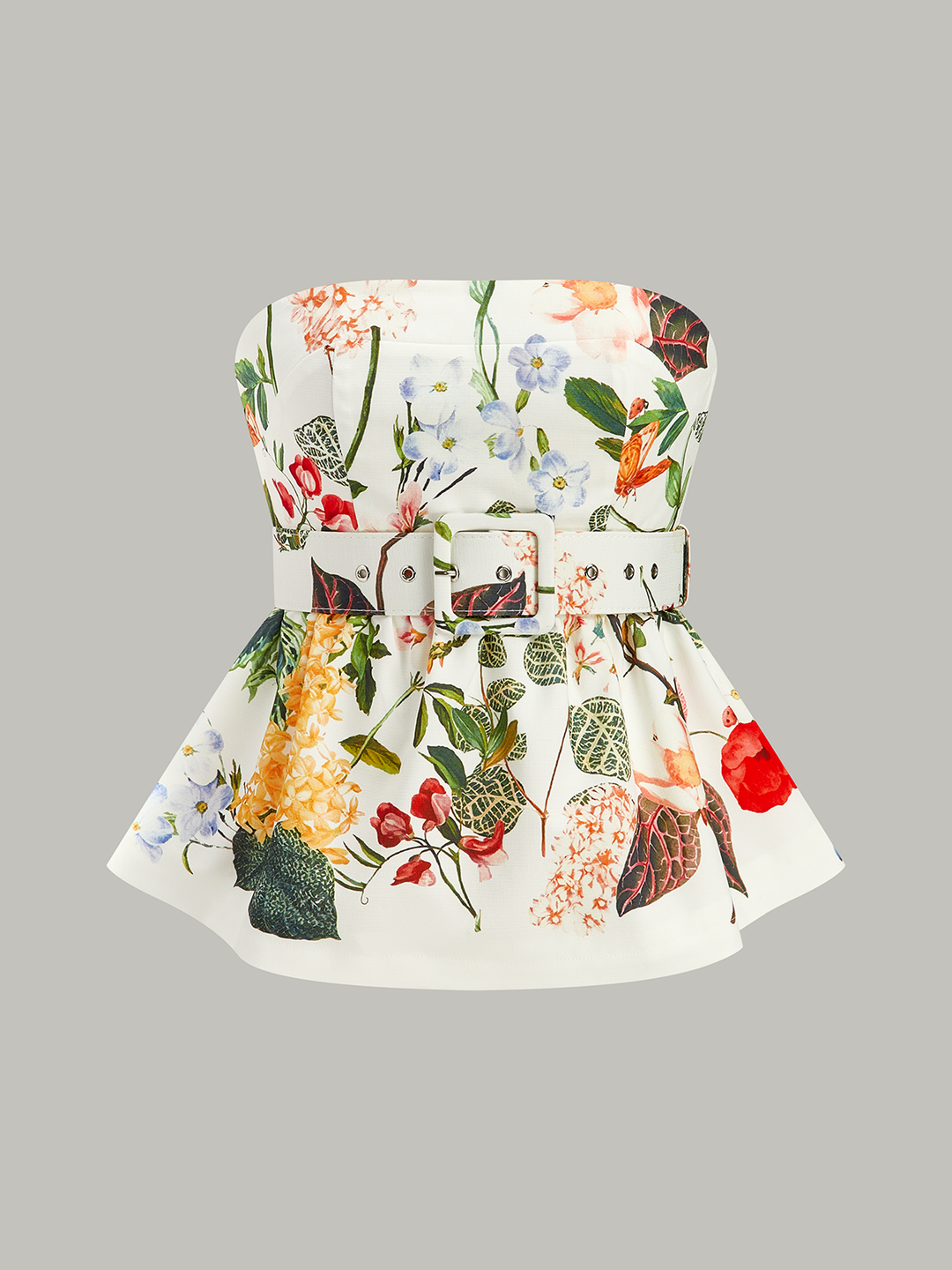 Blumen Print trägerloser Peplum-Oberteil mit Gürtel