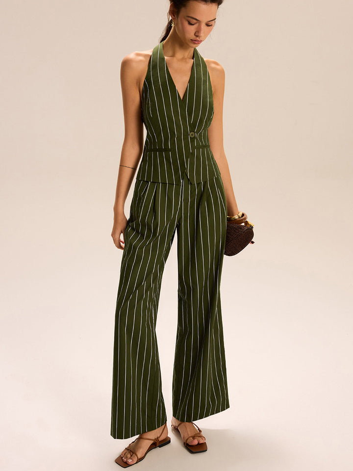 Gestreifte Neckholder-Weste und Hose mit weitem Bein