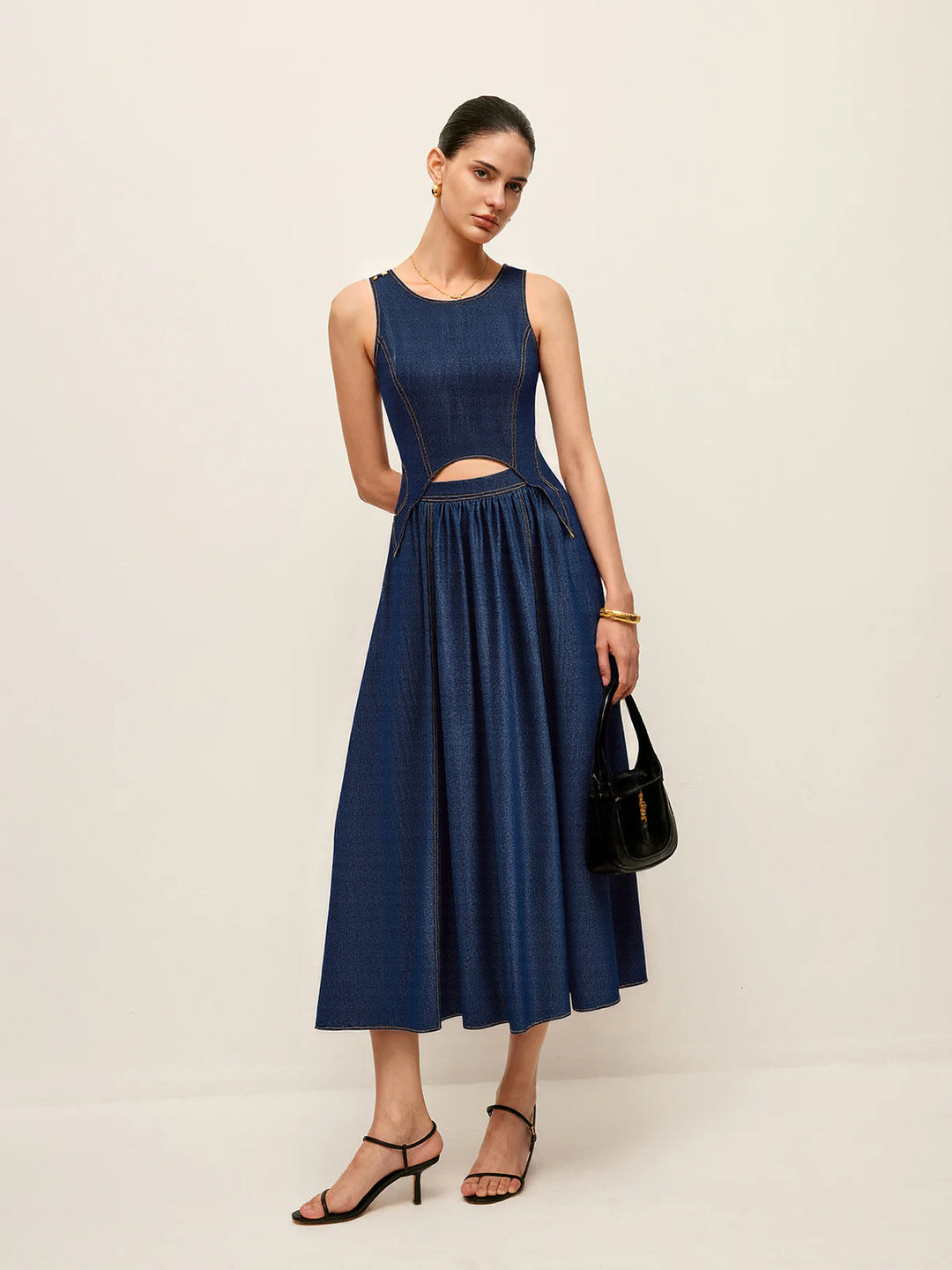 Denim Kleid Midi mit Cut-Out