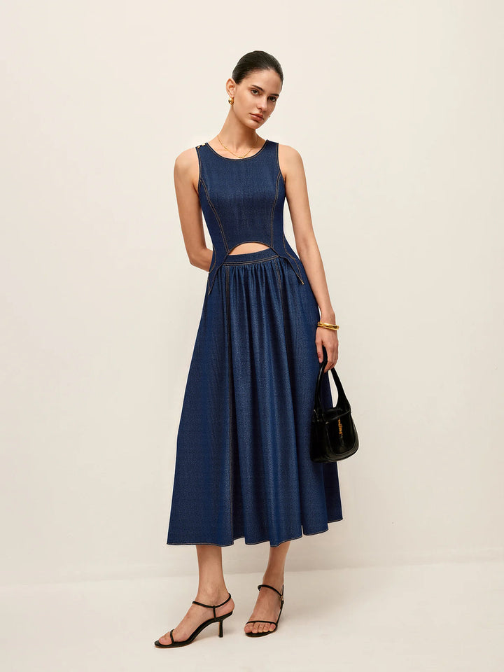 Denim Kleid Midi mit Cut-Out
