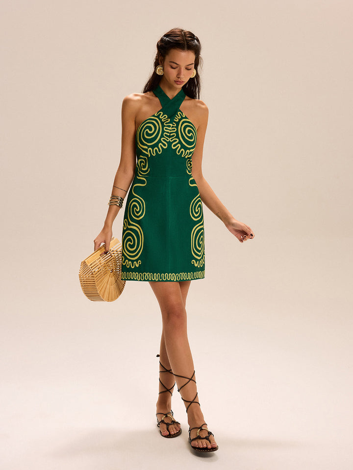 Kleid mit Neckholder und Wirbelmustern