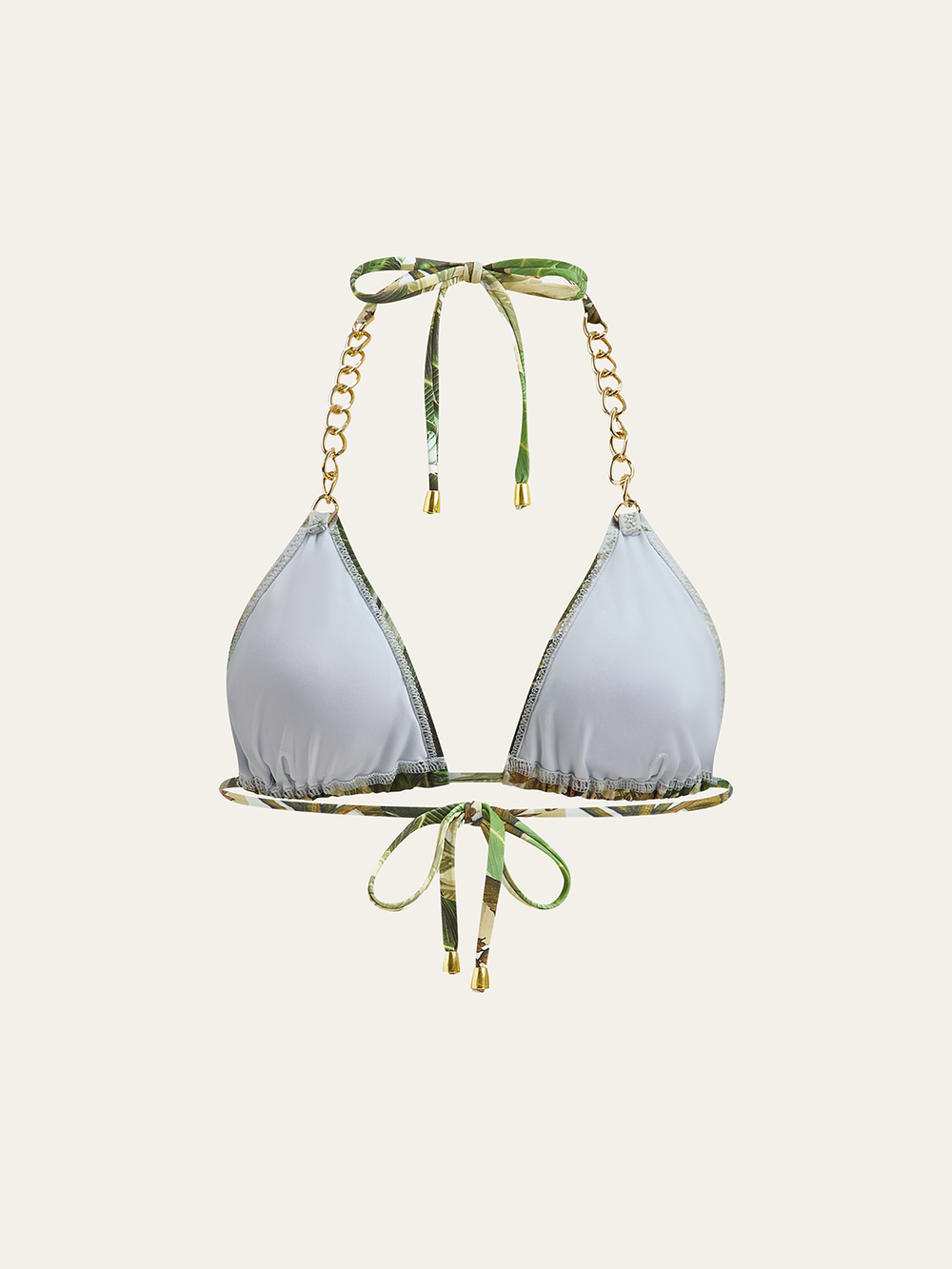 Bedruckte Ketten-Träger Triangel Bikini-Oberteil