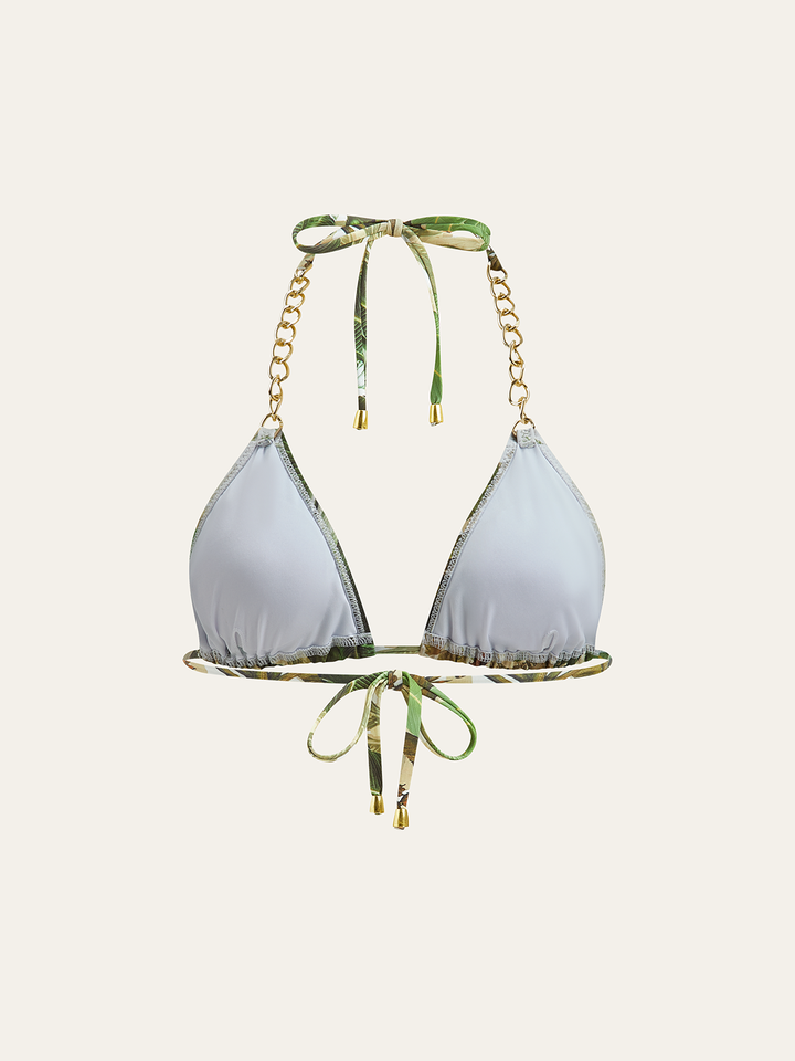Bedruckte Ketten-Träger Triangel Bikini-Oberteil