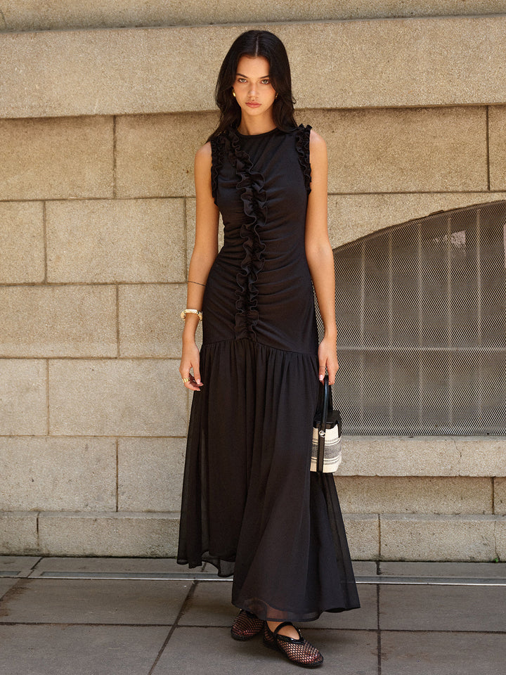 Maxikleid mit Raffungsdetail und geraffter Vorderseite