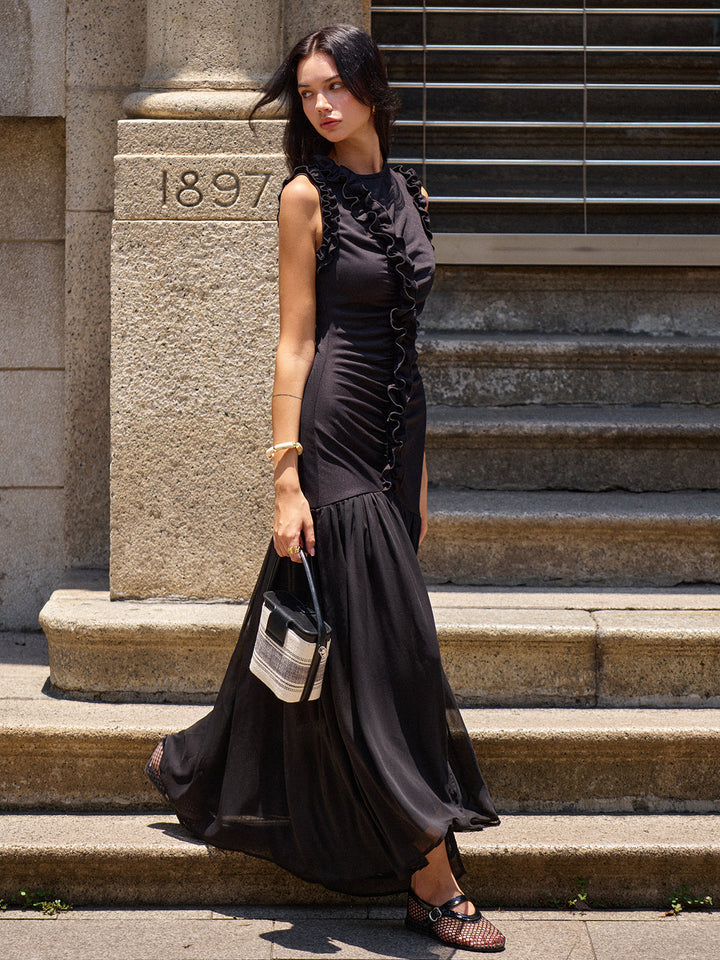 Maxikleid mit Raffungsdetail und geraffter Vorderseite