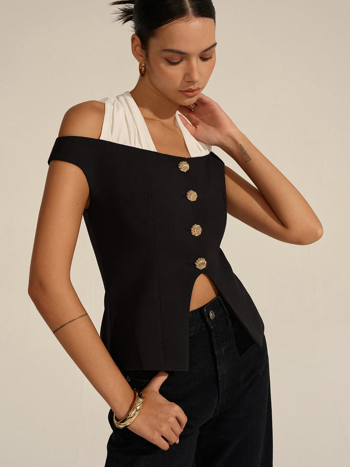 Bluse mit schulterfreiem Neckholder-Ausschnitt
