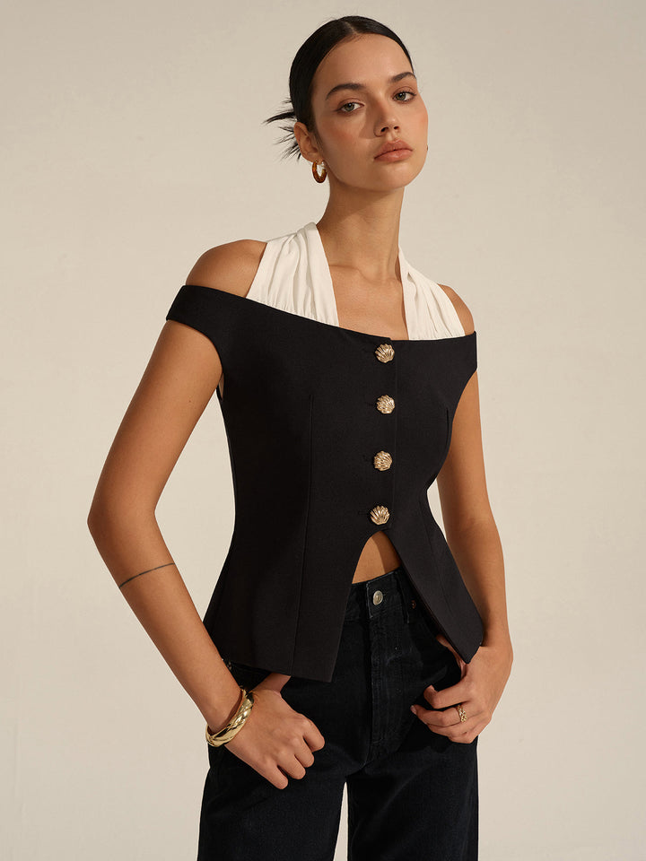 Bluse mit schulterfreiem Neckholder-Ausschnitt