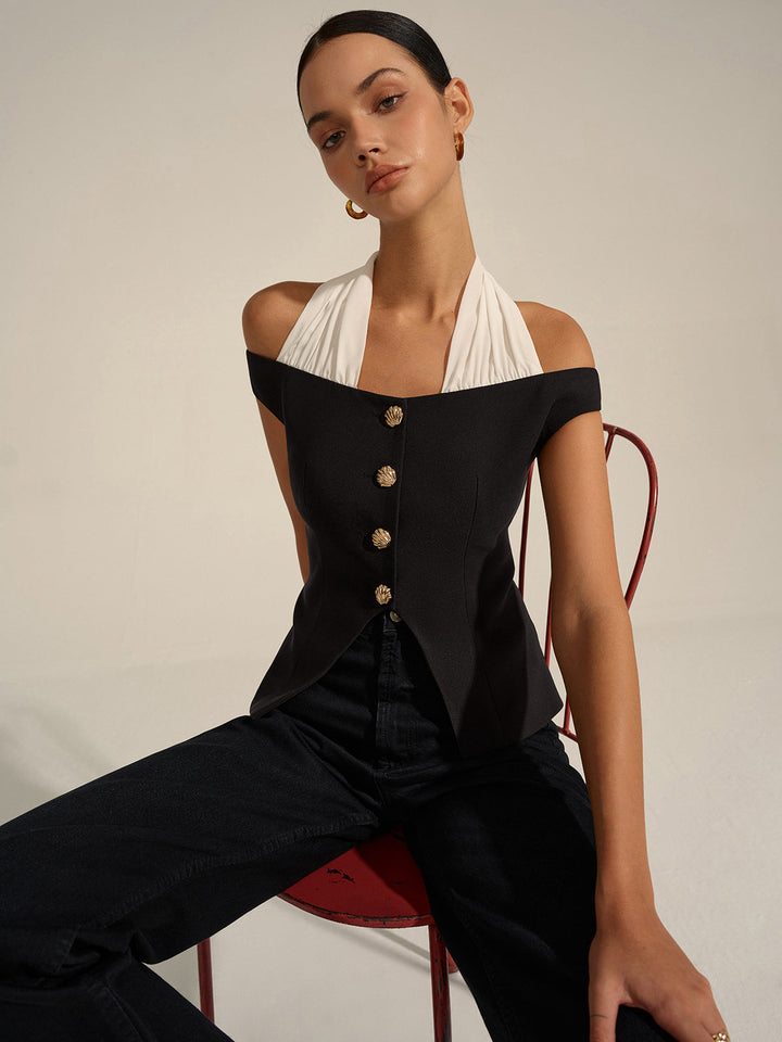 Bluse mit schulterfreiem Neckholder-Ausschnitt