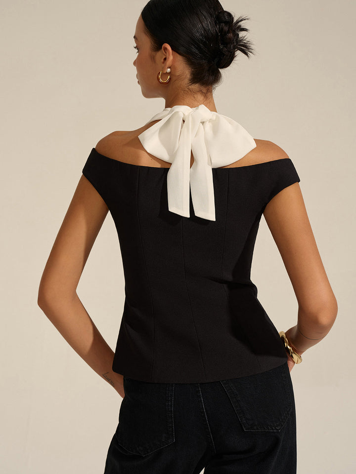 Bluse mit schulterfreiem Neckholder-Ausschnitt