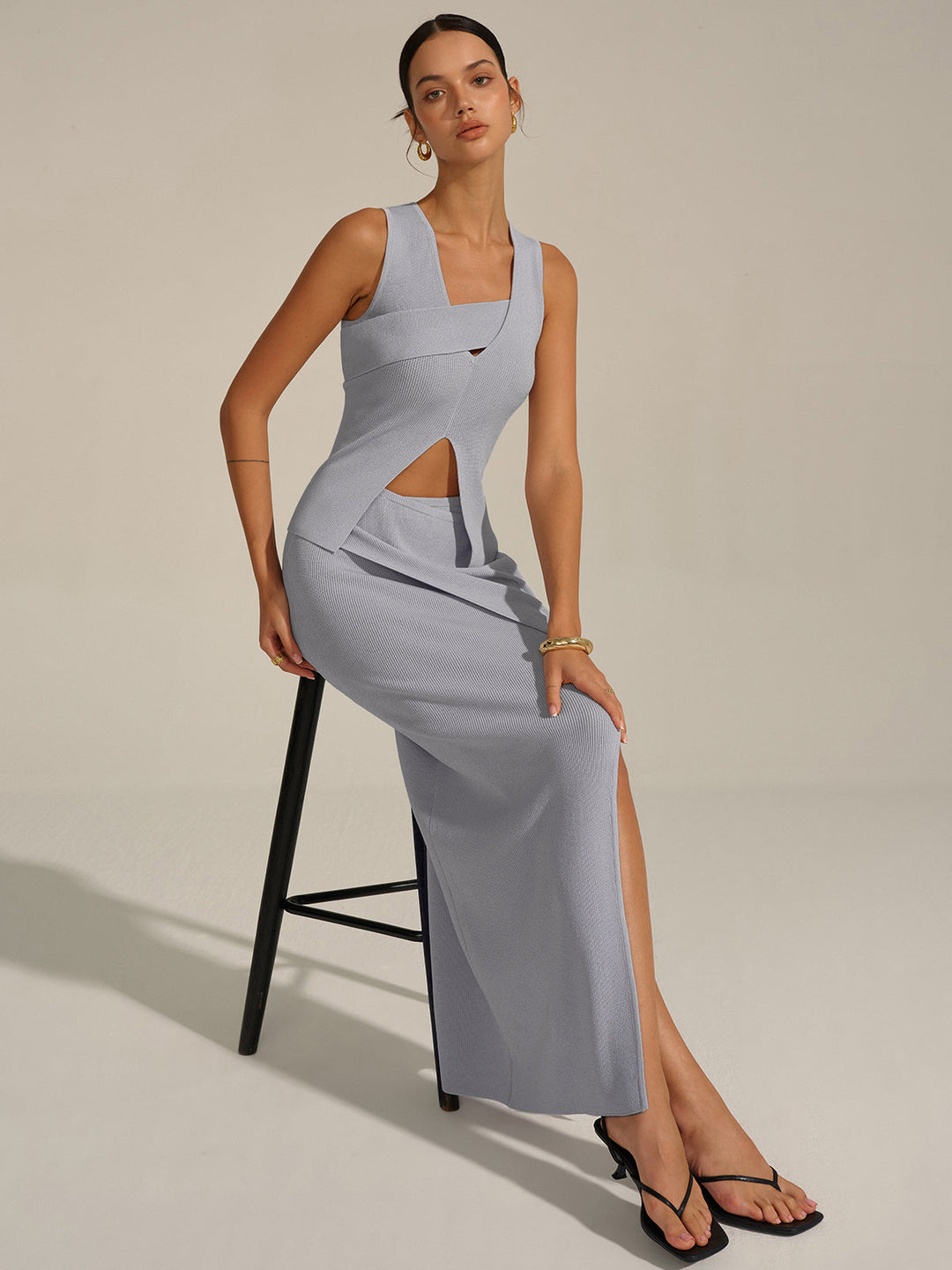 Asymmetrisches Strick-Rock-Set mit Schlitz