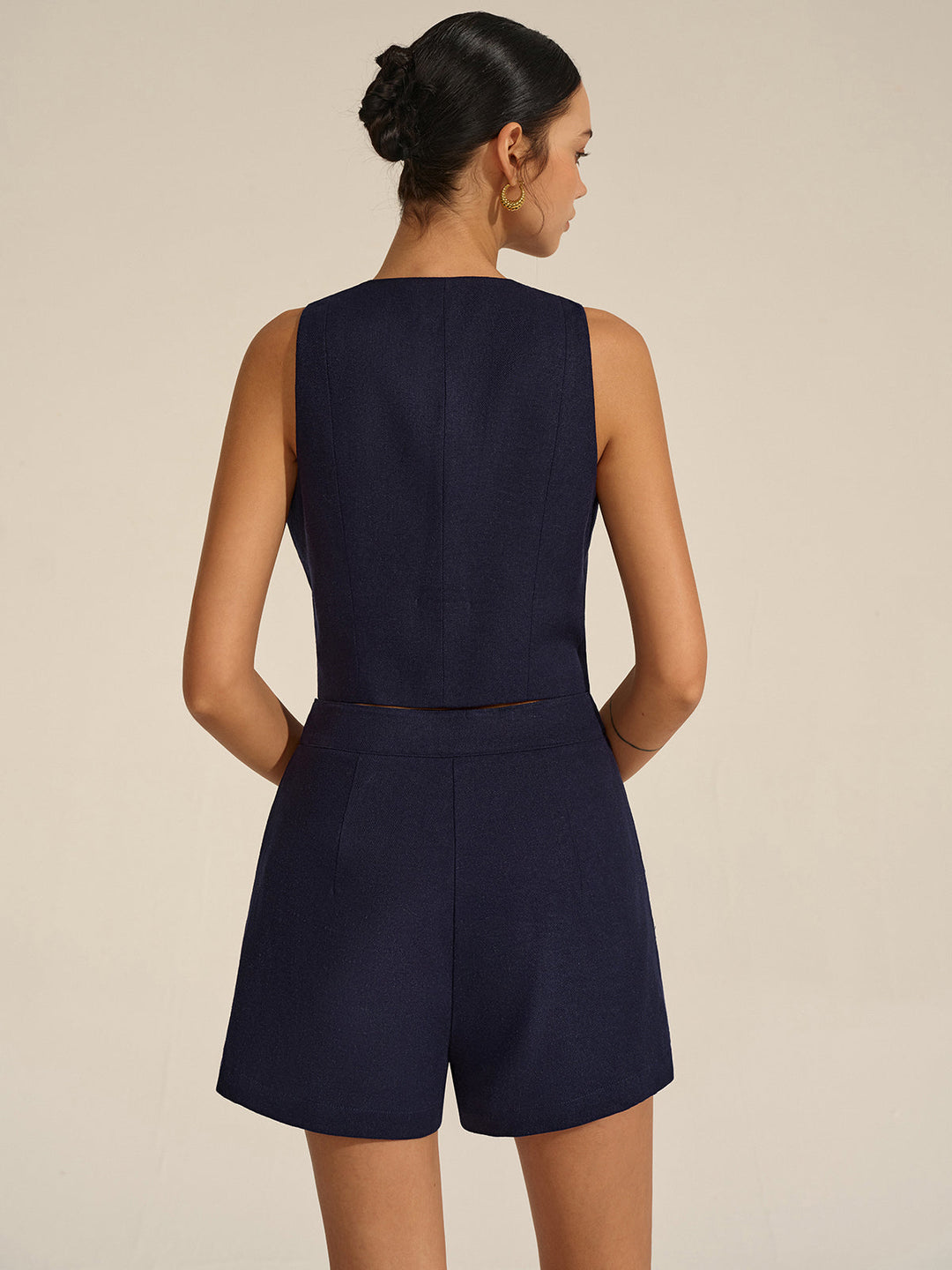 Ärmelloser Blazer mit V-Ausschnitt und Shorts-Set