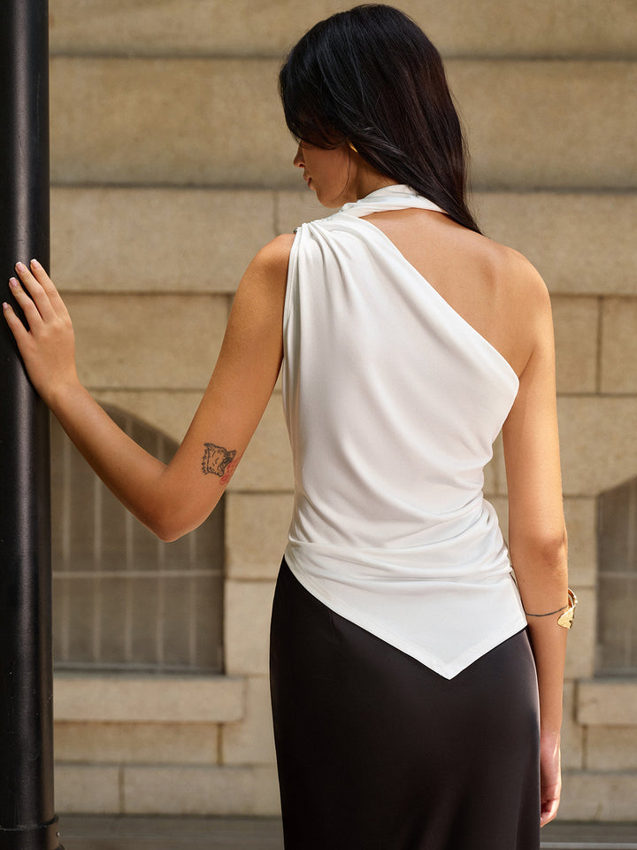 Asymmetrisches Neckholder-Oberteil mit Raffung