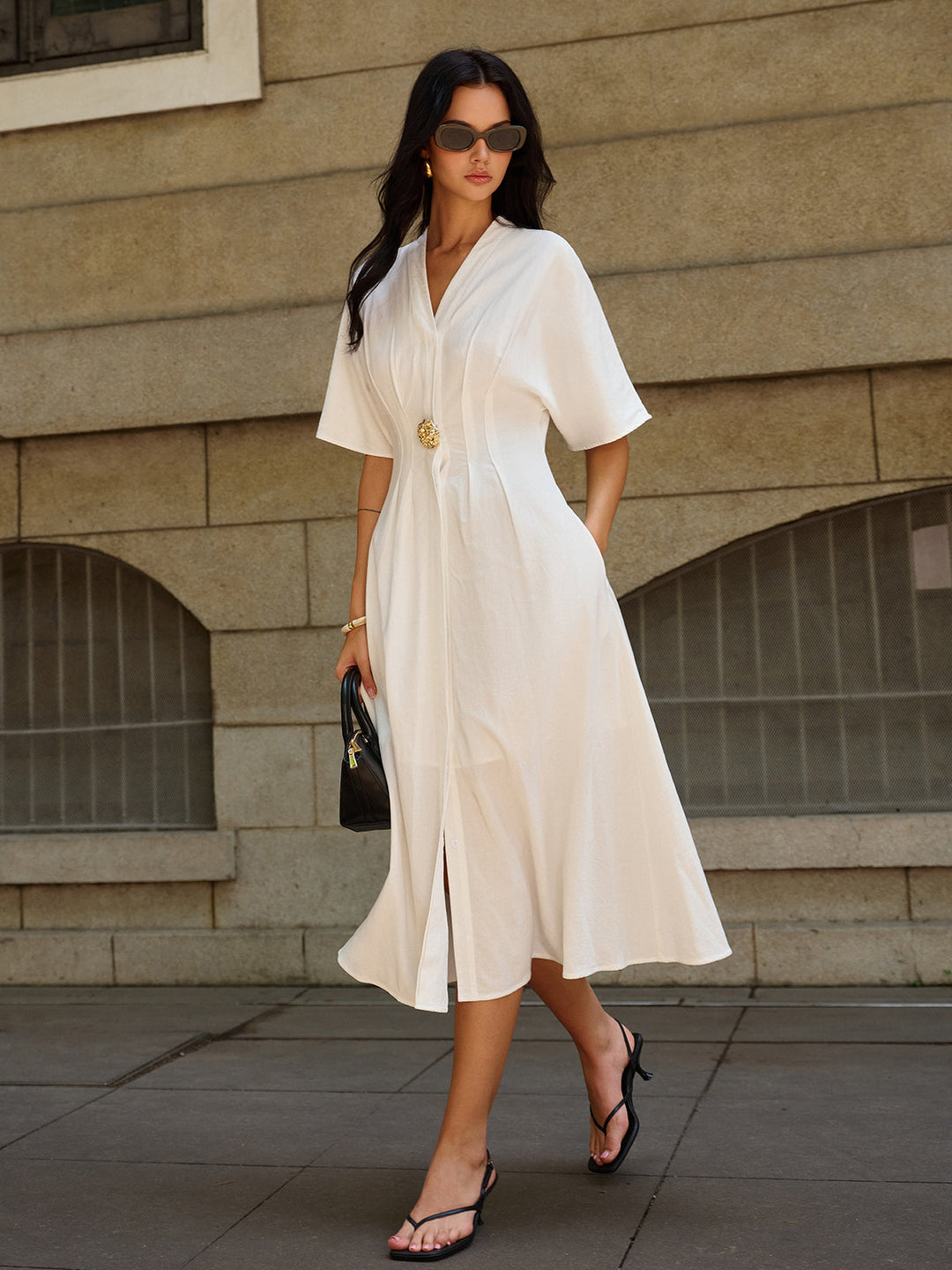 Metall-V-Ausschnitt-Mieder-Kleid
