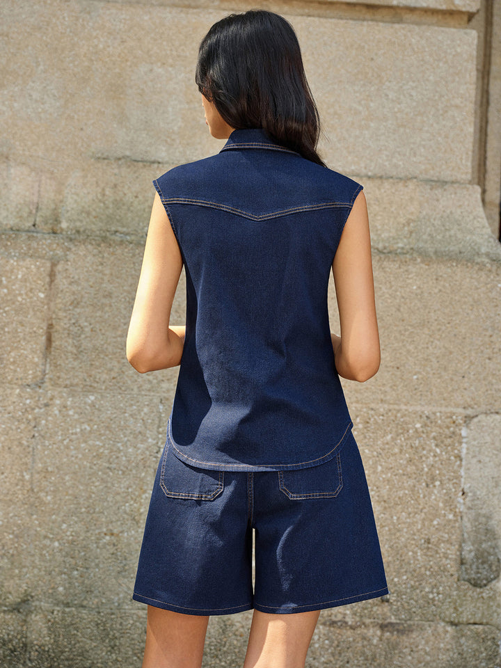 Taschen-Denim-Shorts mit Gürtel