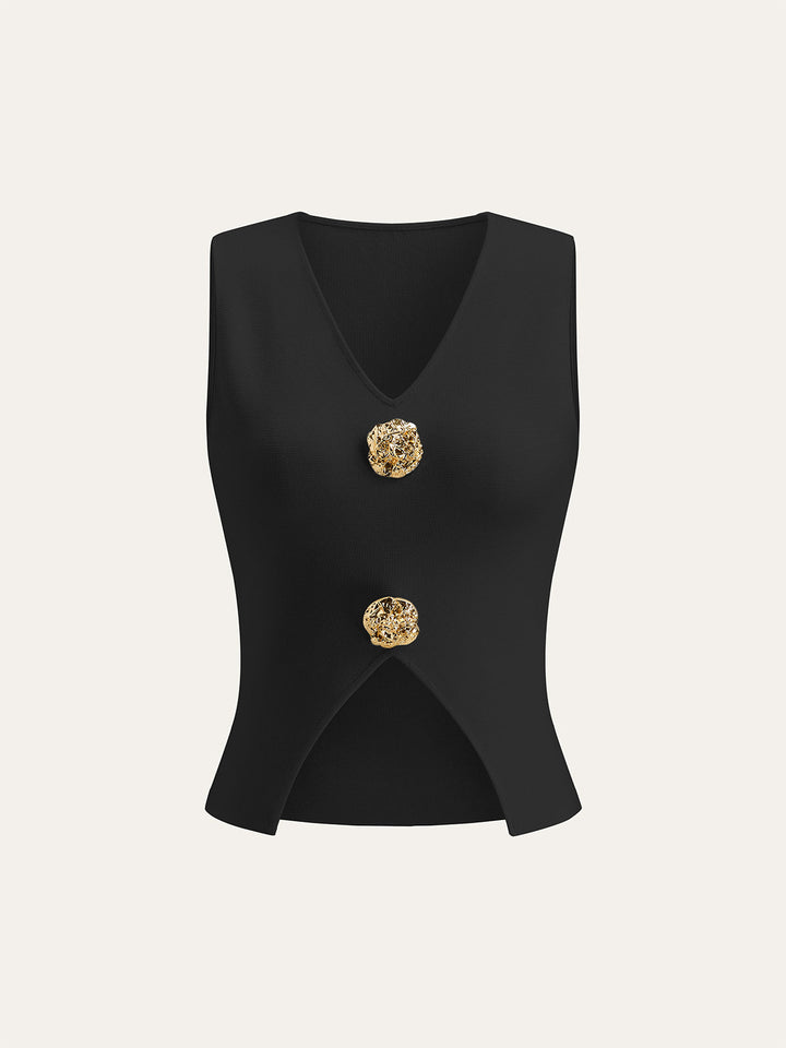 Metall-Detail Pullover-Weste mit V-Ausschnitt
