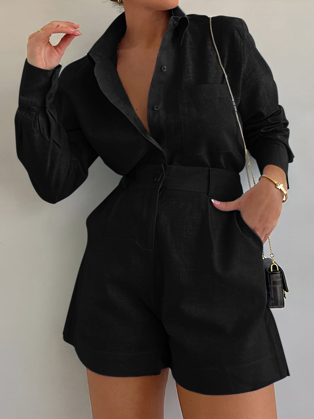 Langarm Loose Shorts Set