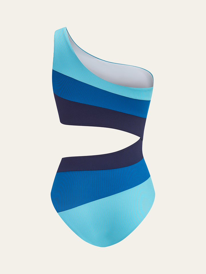 Asymmetrischer One-Shoulder-Badeanzug mit Streifen
