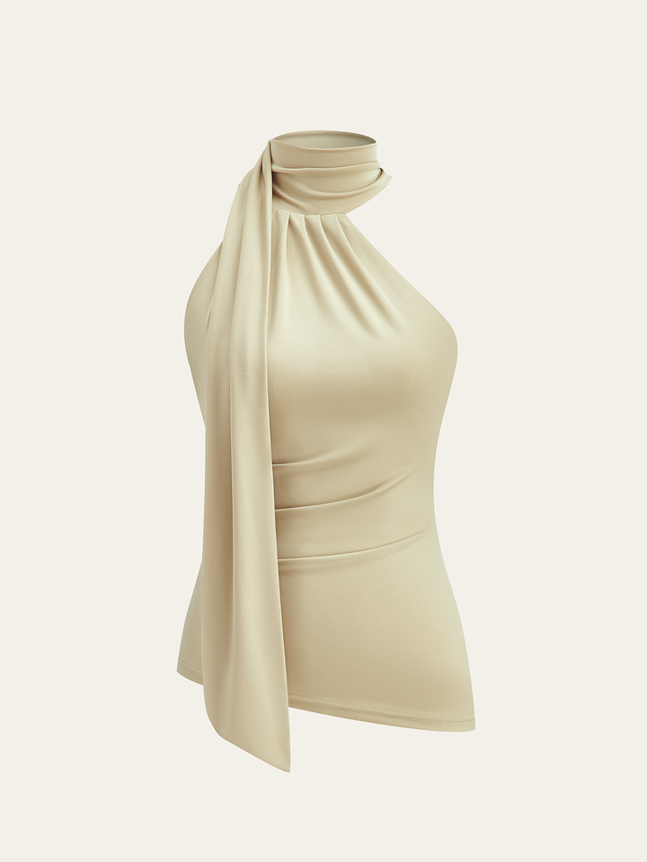 Asymmetrisches Neckholder-Oberteil mit Raffung