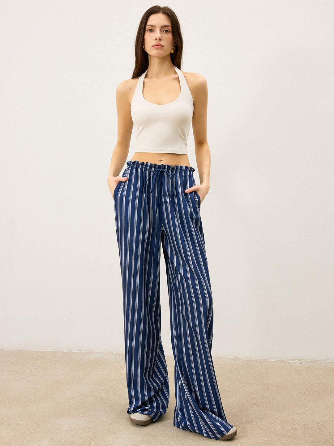 Gestreifte Marlenehose mit Kordelzug