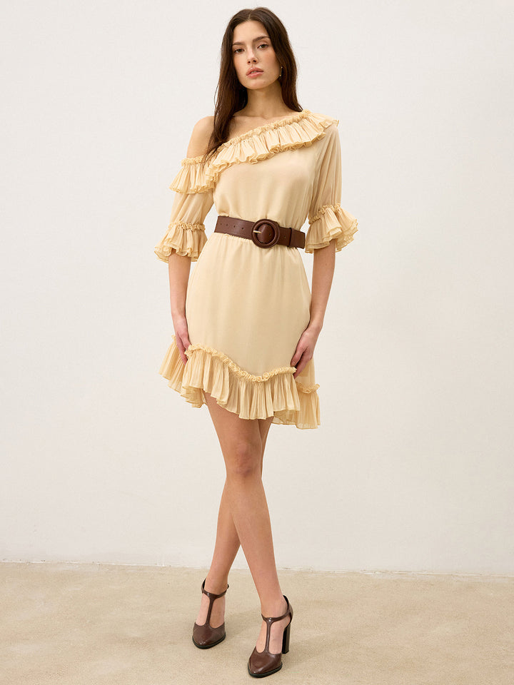 Chiffon One-Shoulder Ruffled Mini Dress