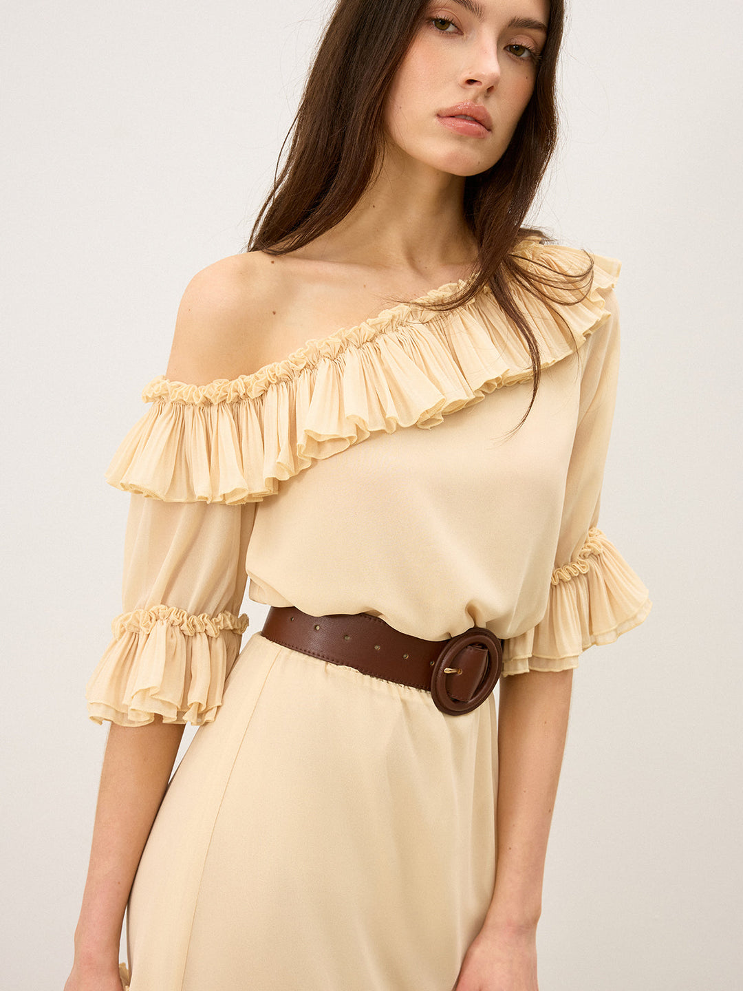 Chiffon One-Shoulder Ruffled Mini Dress