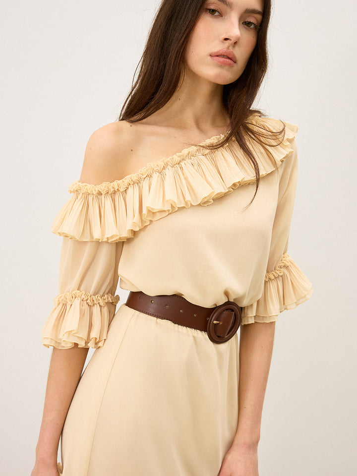 Chiffon One-Shoulder Ruffled Mini Dress