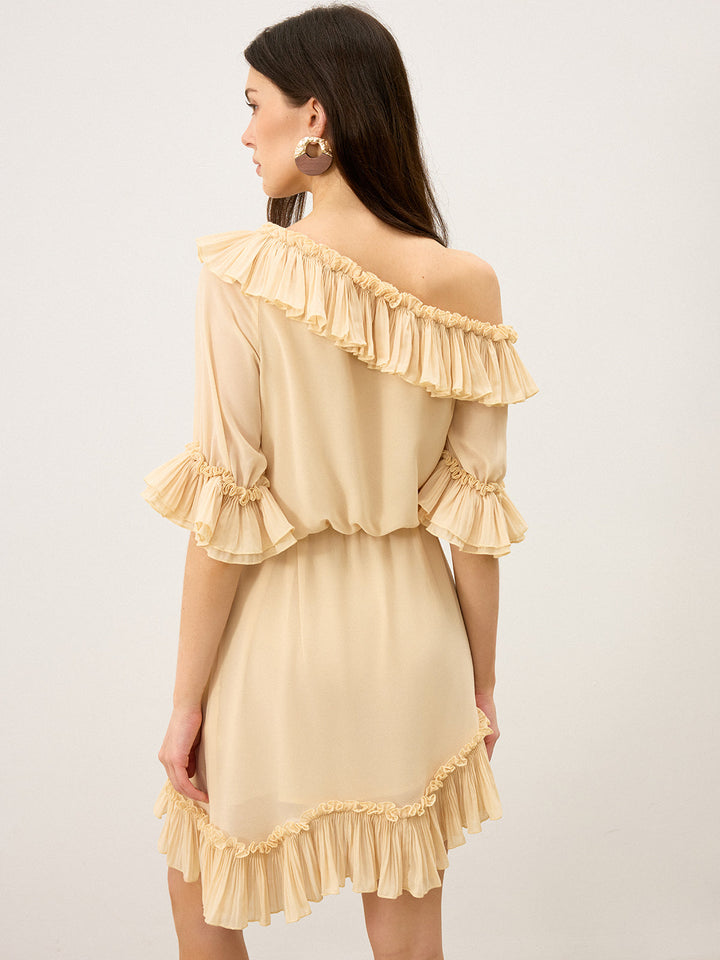 Chiffon One-Shoulder Ruffled Mini Dress