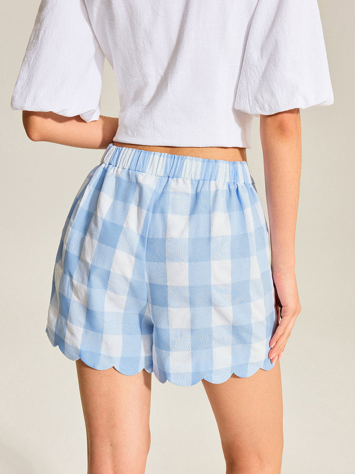 Gingham-Shorts mit geschwungenem Saum